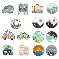 creative cartoon outdoor mountain adventure enamel pin personality wild sun and moon starry sky campfire map brooch badge gift