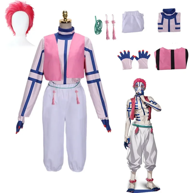 Аниме Demon Slayer: Kimetsu no Yaiba - Akaza Косплей Костюм Топы Брюки Жилет с париком для мужчин