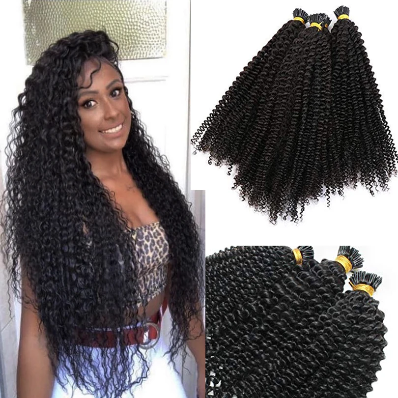 

Long Kinky Curly I Tip Hair Extensions Human Hair Keratin Microlinks Beads I Tip Curly Hair 30inch 100 Strands/Pack