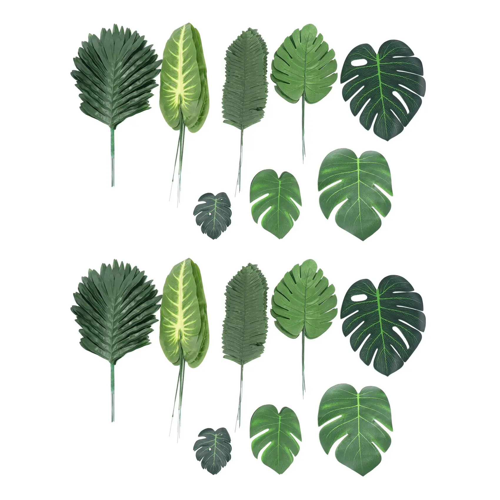 

136 Pieces 8 Kinds Tropical Party Decorations Jungle Monstera Leaves Artificial Palm Leaves with Faux Stem