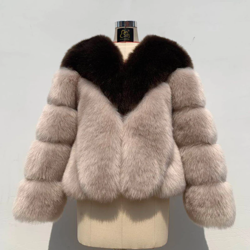 Fashion Luxury Fluffy Overcoat Warm Thicken Fur Coat Winter Women Faux Fox Fur Jackets Coats Streetwear Fake Fur Splicing Jacket