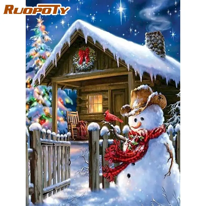 

RUOPOTY 5D DIY Diamond Painting Winter Full Square Diamond Mosaic Snow Cross Stitch Pictures Of Rhinestones Embroidery Crafts