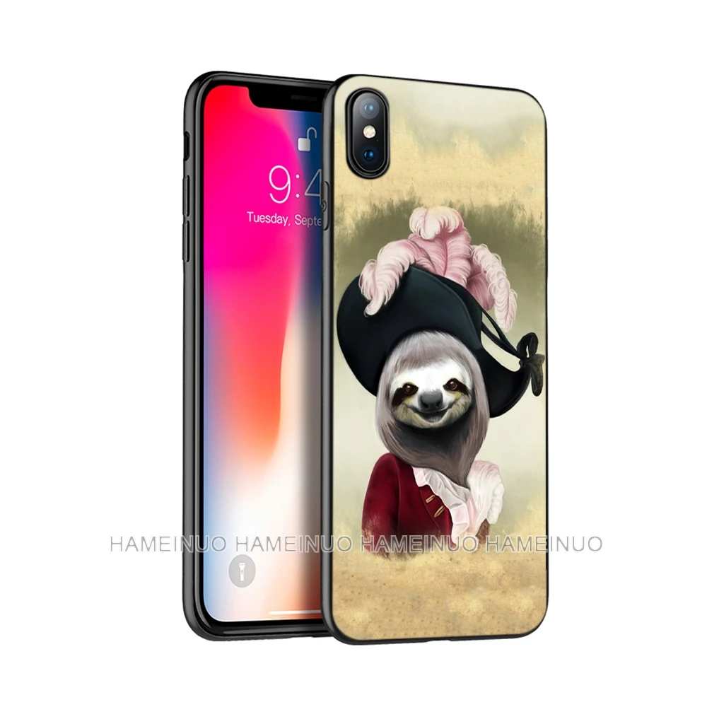 

Black tpu case for iphone 5 5s SE 2020 6 6s 7 8 plus X 10 XR XS 11 pro MAX silicon cover Caffeinated Sloth animal