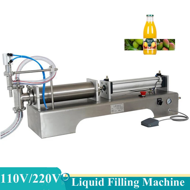

Commercial Pneumatic Liquid Wine Filling Machine Horizontal Semi Automatic Piston Beverage Filler Juice Packager 10-1000ml