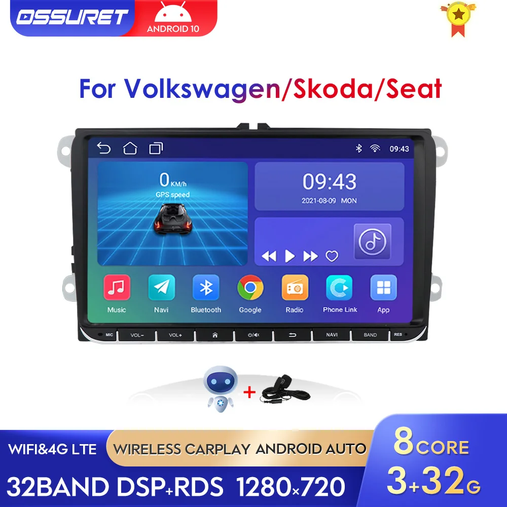 $101.01 Android 10 Car Multimedia Radio Player For VW Polo Golf Passat Tiguan Skoda Yeti Superb Fabia Octavia Combi GPS Navi DSP Carplay