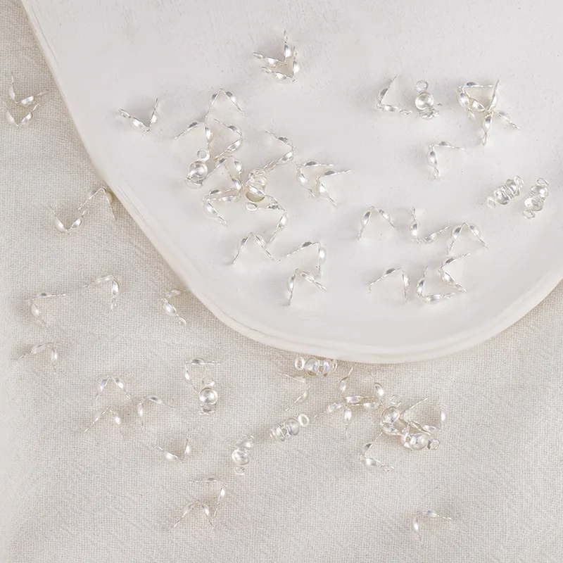 60PCS Calotte End Crimps Bead Tips Clamshell Cap Brass Connector Clasps Covers Closed Loops Necklace Braclet Jewellery Making