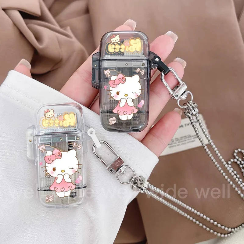 

Hello Kitty Sanrioed Lighter Necklace Creative Igniter Kuromi My Melody Anime Cartoon Windproof Red Flame Lighter Fast Delivery