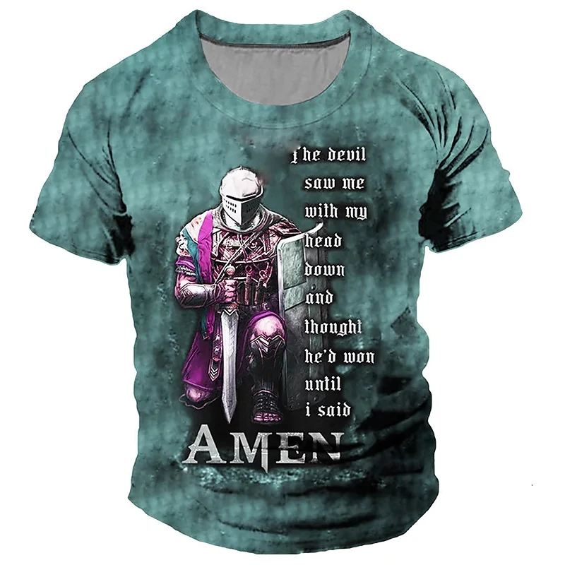 

Men's Unisex T shirt Tee Slogan T Shirts Templar Cross Graphic Prints Soldier Crew Neck 3D Print Outdoor Street Short Sleeve