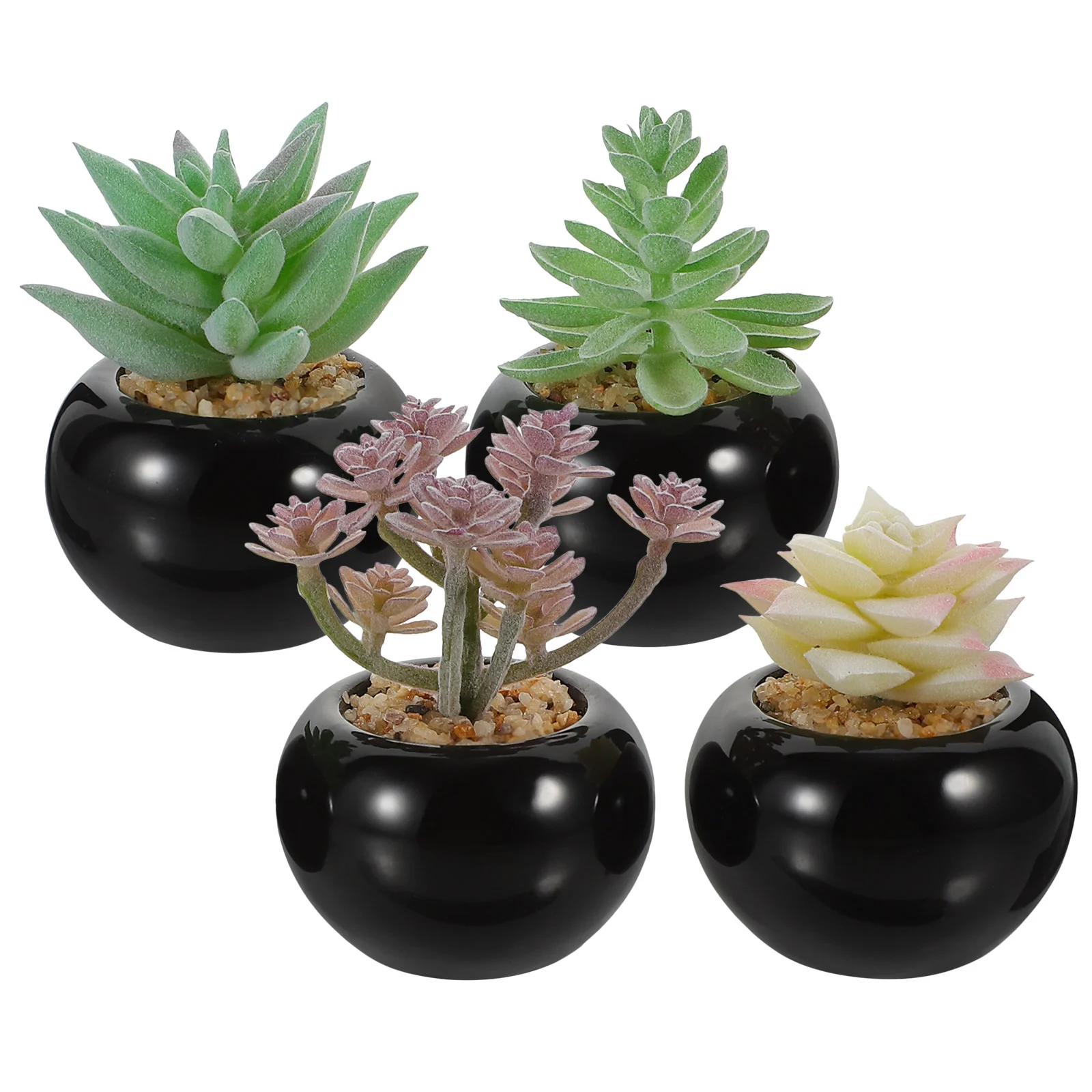 

4 Pcs Flowerpot Simulated Bonsai Small Fake Plant Ceramics Miniature Potted Succulent Decor
