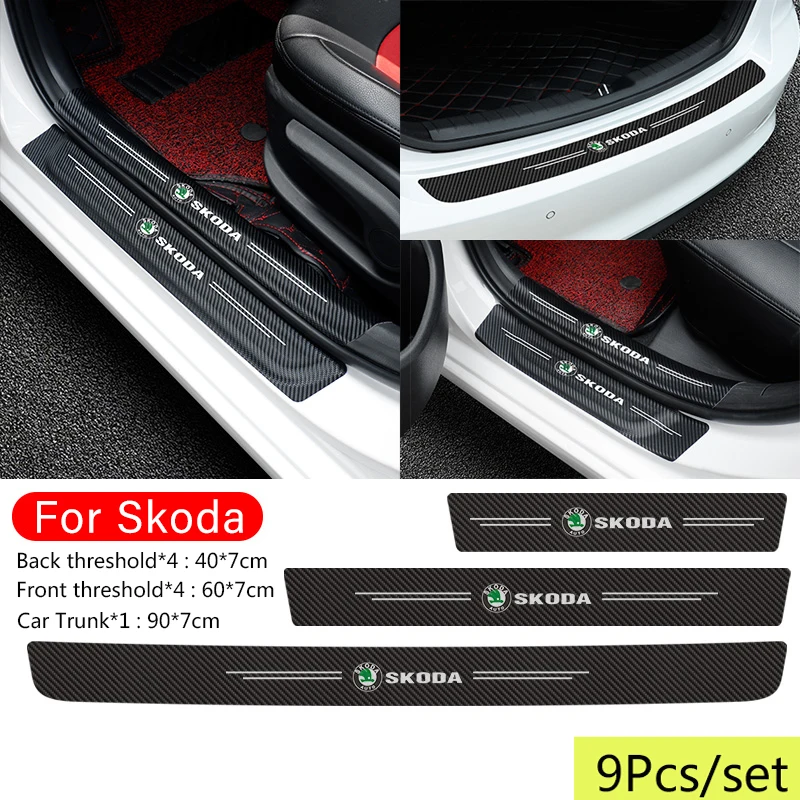 

For Skoda Logo Rapid Kodiaq Superb Kamiq Fabia 2 Octavia A7 Tour RS Yeti Karoq Kodiak Car Door Threshold Bumper Strip Decoration