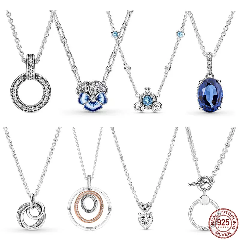 

Hot Sale 925 Sterling Silver Valentine's Day Clavicle Chain Adjustable Necklace fit Original Pandora Charm Beads DIY Making