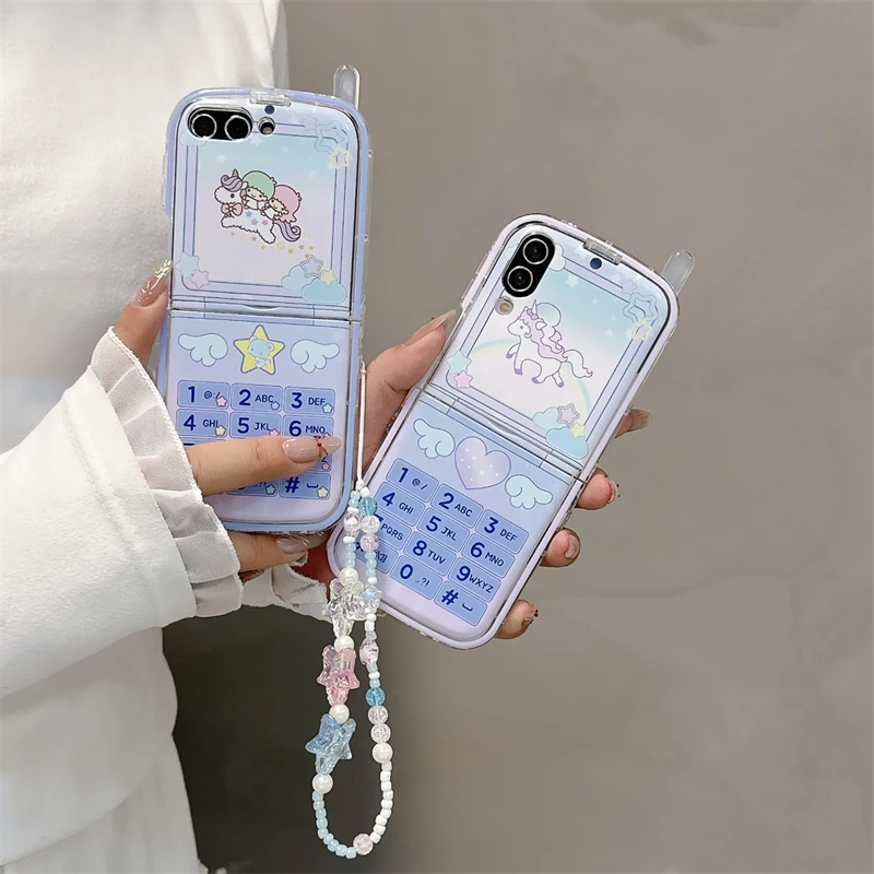 Чехол для телефона Multeasy с милым единорогом и ремешком Samsung Galaxy Z Flip 5 4 Animal Design