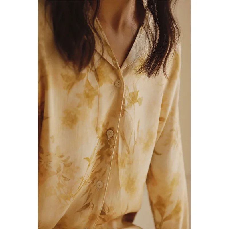 2024 атласная Женская благородная атмосферная печать с длинными рукавами Пижама