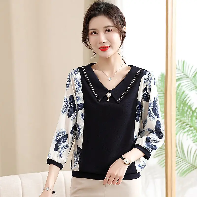 Женская Весенняя модная свободная элегантная рубашка с принтом и воротником