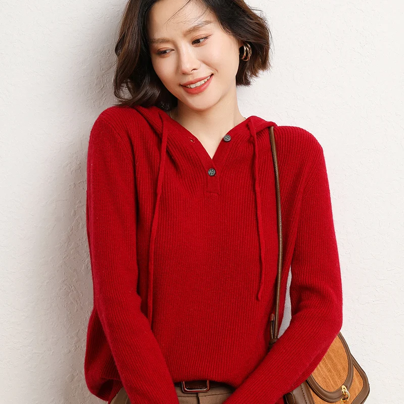 

Autumn and Winter New Women's Hoodie Pullover Long Sleeve Warm Hooded Sweater Women's Casual Loose Knitted Sweater
