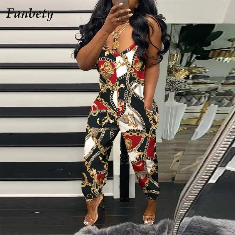 

Women Vintage Floral Print Beach Romper Summer Office Fashion V Neck Sling Playsuit Overalls Lady Casual Loose Jumpsuit Bodysuit