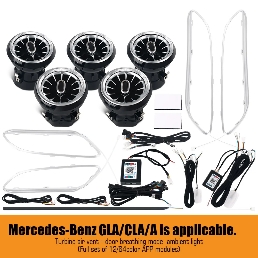 

Для Benz W176 W117 W156 A CLA GLA 12/64 цветов Подсветка турбины Лампы воздуховода Комплект подсветки панели приборов Управление автомобилем/приложением