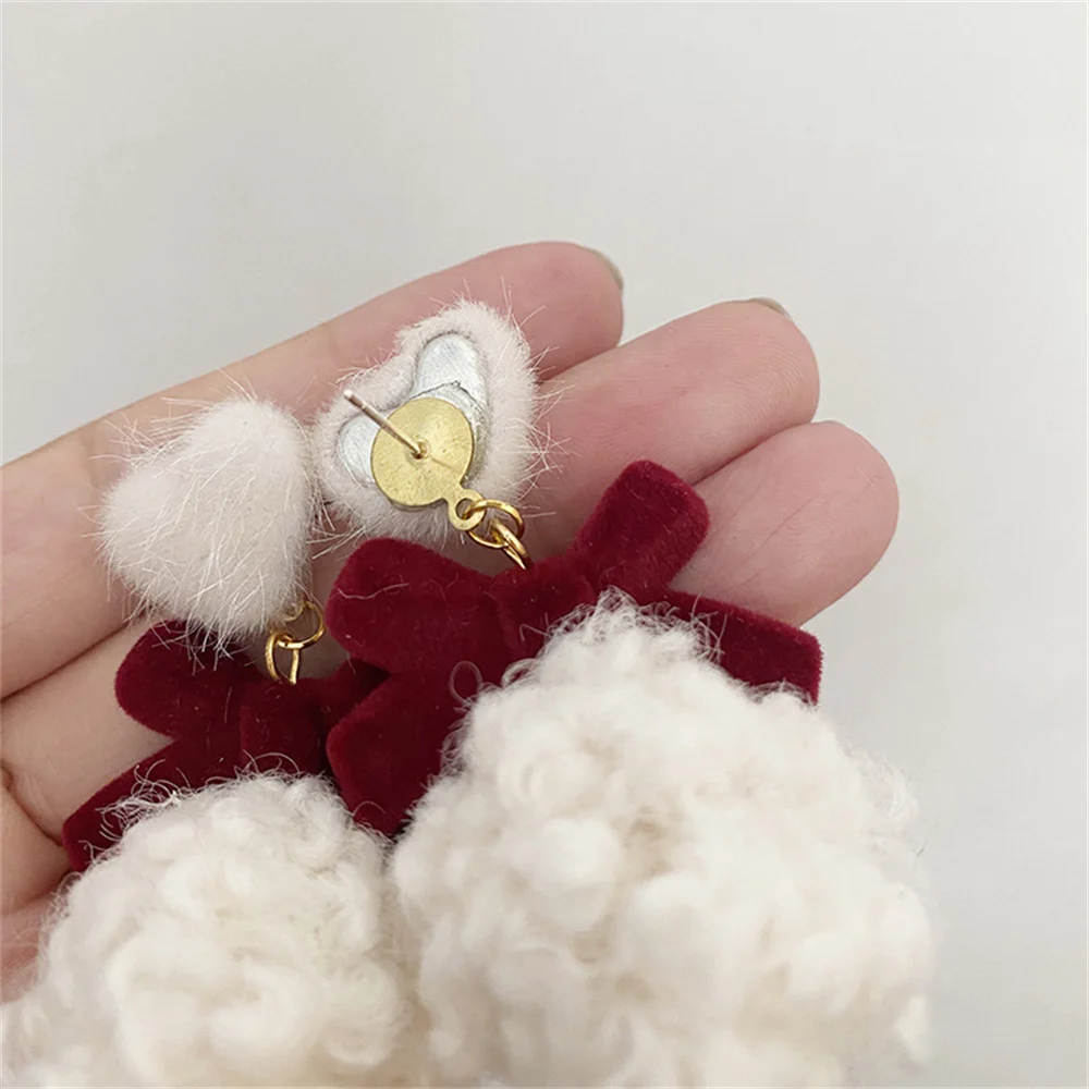 

Fashion Women Plush Fur Ball Bow-Knot Heart Earrings Studs Lady Drop Earings Wedding Jewelry Girl Party Trinket