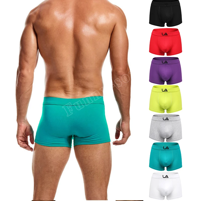 

LANVIBUM Summer Men's Boxers Cotton Epoxy LOGO Comfortable Solid Color Simple Mid Waist U Convex Bag Soft Youth Underwear