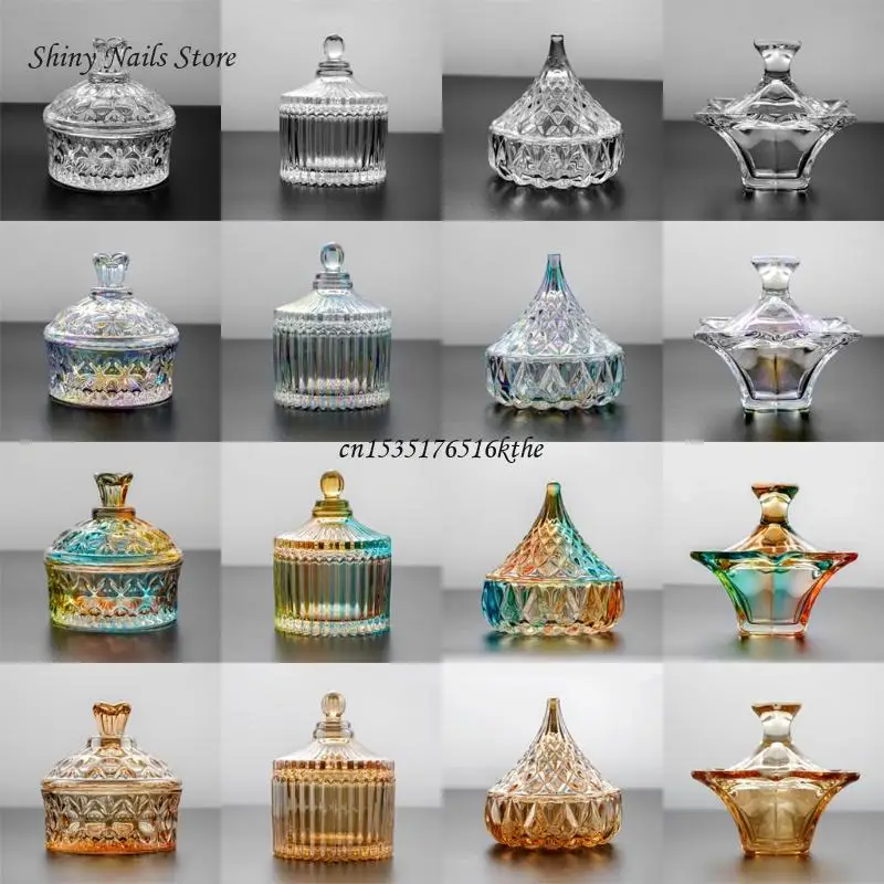 

Палитра акриловой пудры, переливающаяся стеклянная чаша для дизайна ногтей, блюдо с крышкой, Прямая поставка