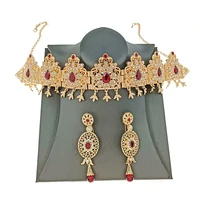 moroccan wedding jewelry set wedding metal belt robe dress waist chain bridal earrings female party gift red green stone