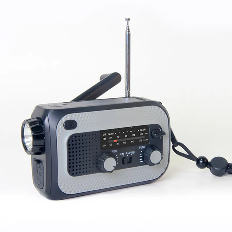 

Multifunctional Hand-Cranked AM/FM/WB Solar Radio, Outdoor Lighting Flashlight, Mobile Phone Emergency Power Bank