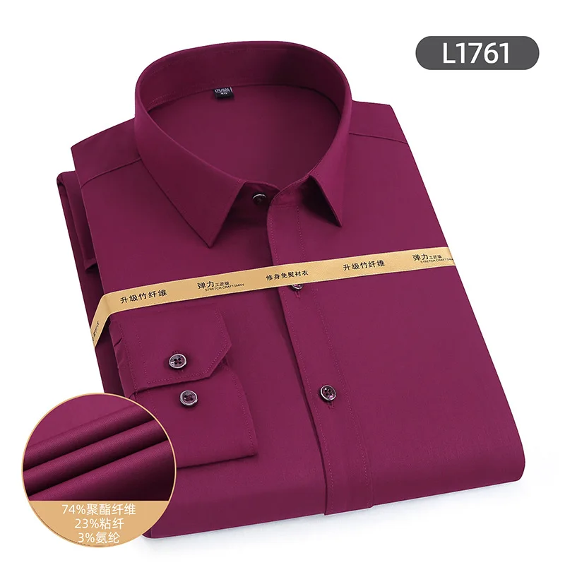 Bamboo Fiber Long Sleeve Shirt 2022 Men Solid Color Business Formal   Shirt Men's Slim Shirt Elegant Men's Shirts Mens Clothing