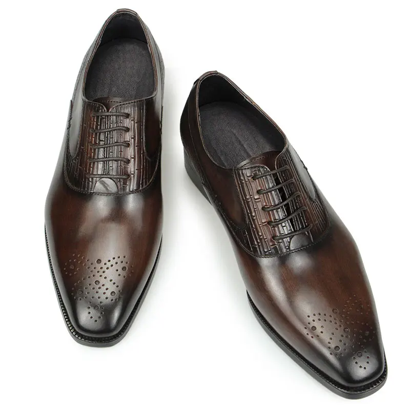 

Genuine Leather Men Shoes Dress Brogue Formal Business Banquet Suit Footwear Elegant Wedding Party Oxfords for Male Black Coffee