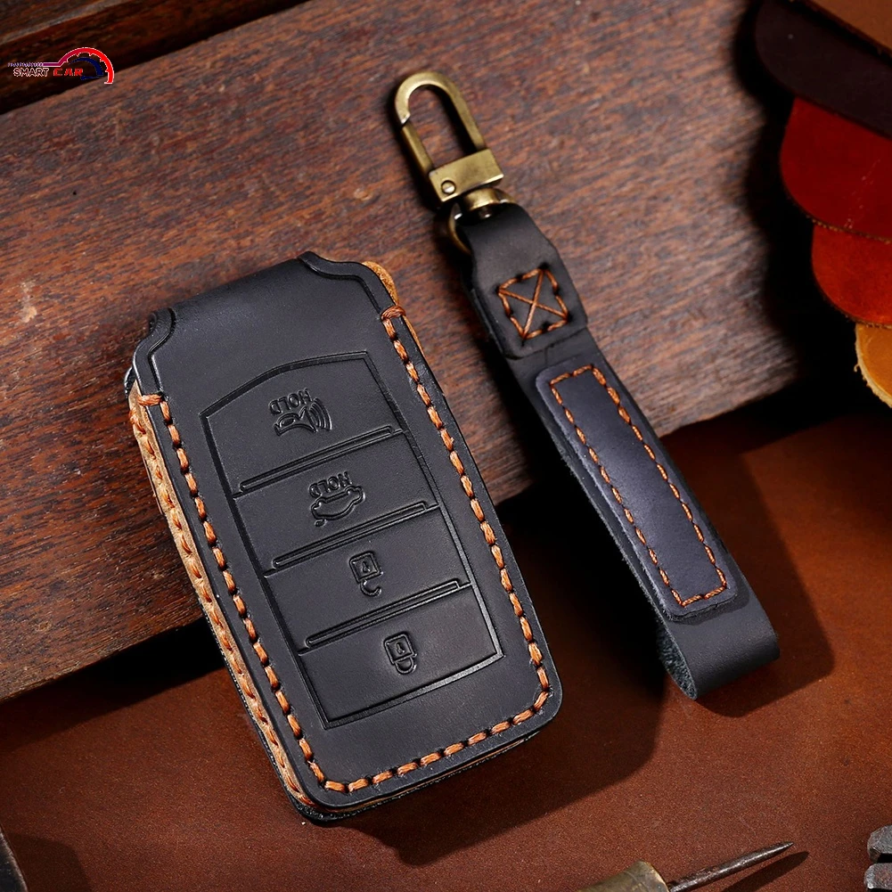 

4 Button Leather Smart Key Cover Case Holder Shell For Hyundai Genesis G70 G80 G90 2017-2021 Brown/Blue/Black Keyless Key Case