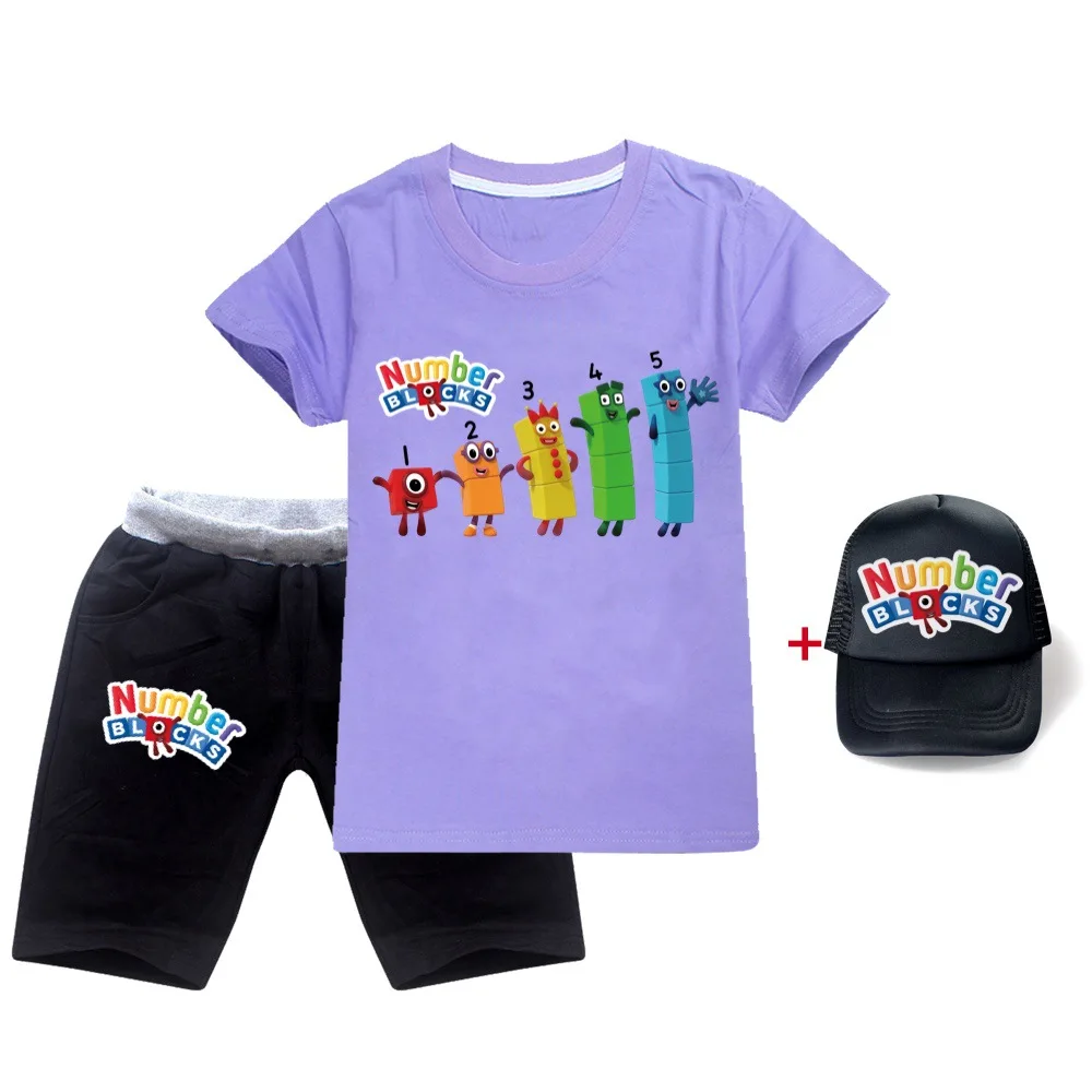 New Summer Toddler Girls Number Blocks Clothes 2pcs Outfits Kids Clothes Girl Tracksuit Suit For boys Children Clothing Sets+cap