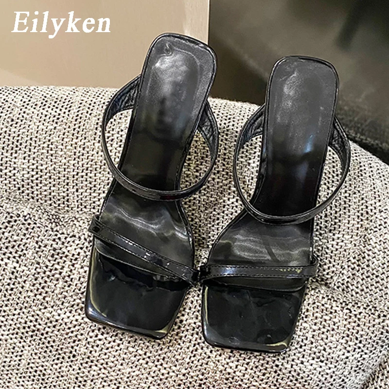 

Eilyken 2022 Fashion Runway Hollow Out Women Slippers Summer Square Toe Mules Shoes High Heels Sandals Party Pumps