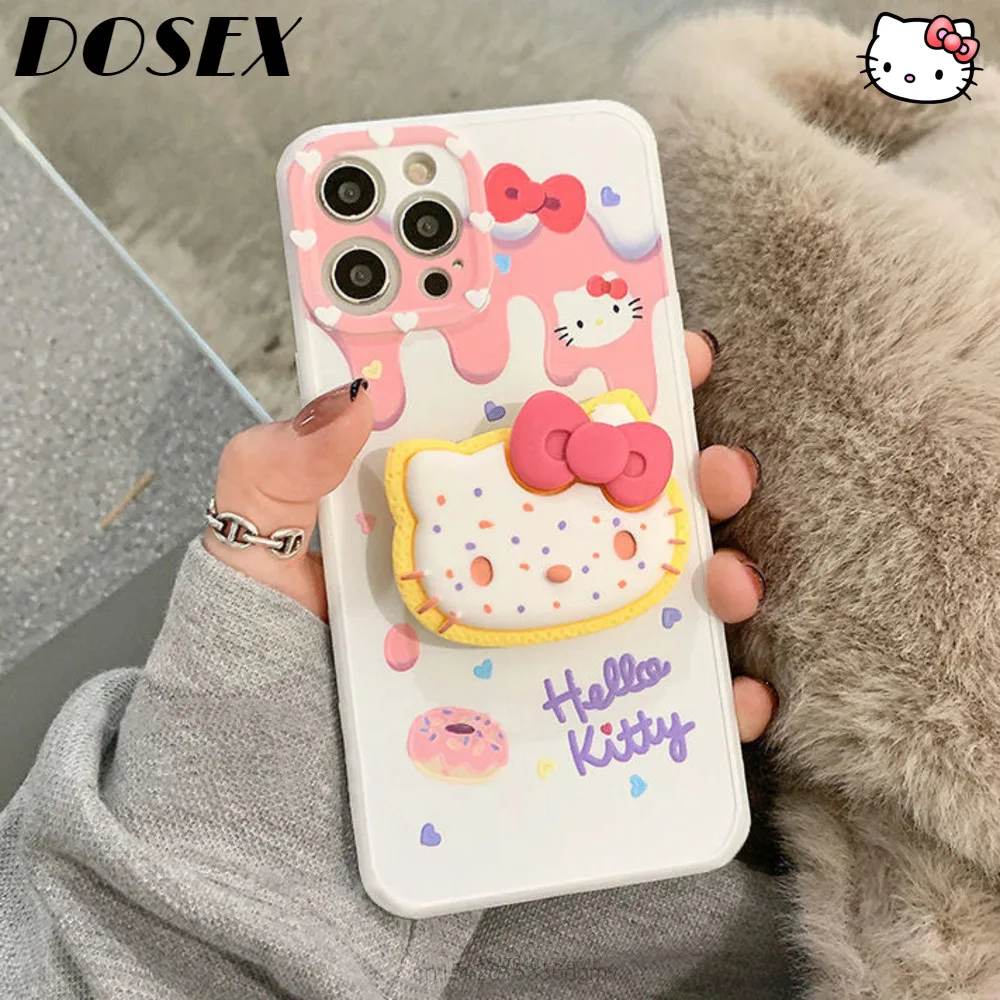

Sanrio Hello Kitty Phone Case For iPhone 13 11 12 Pro Max XS X XR 7 8 Plus Cases Luxury Protective With Holder Women Girls Y2k