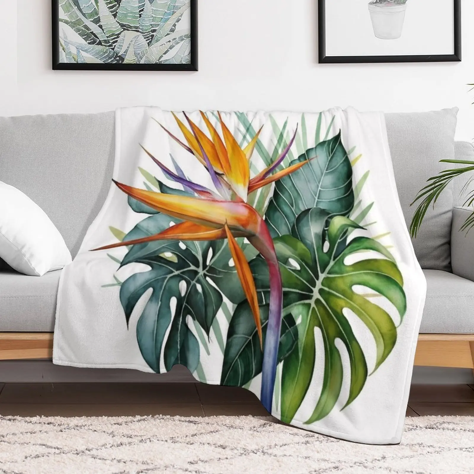 Strelitzia Bliss: Ботаническое красивое одеяло с диваном персонализированный подарок