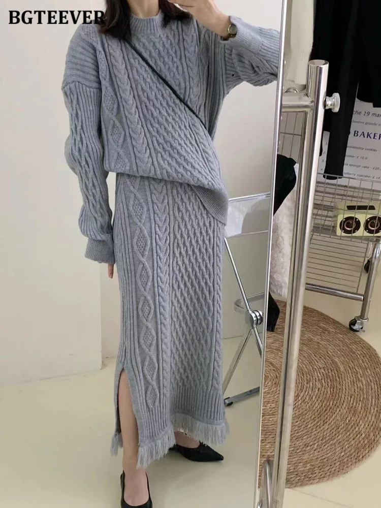 

Женский трикотажный пуловер BGTEEVER с длинным рукавом и разрезом по бокам, с кисточками