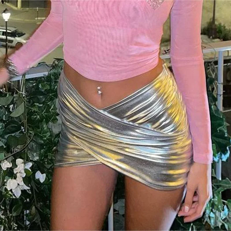 

PU Leather 2023 Autumn Sexy Women Package Hip Gauze Hollow Out Skirt Formal Elegant Clothes Evening Party Dresses Girl Robe Y2k