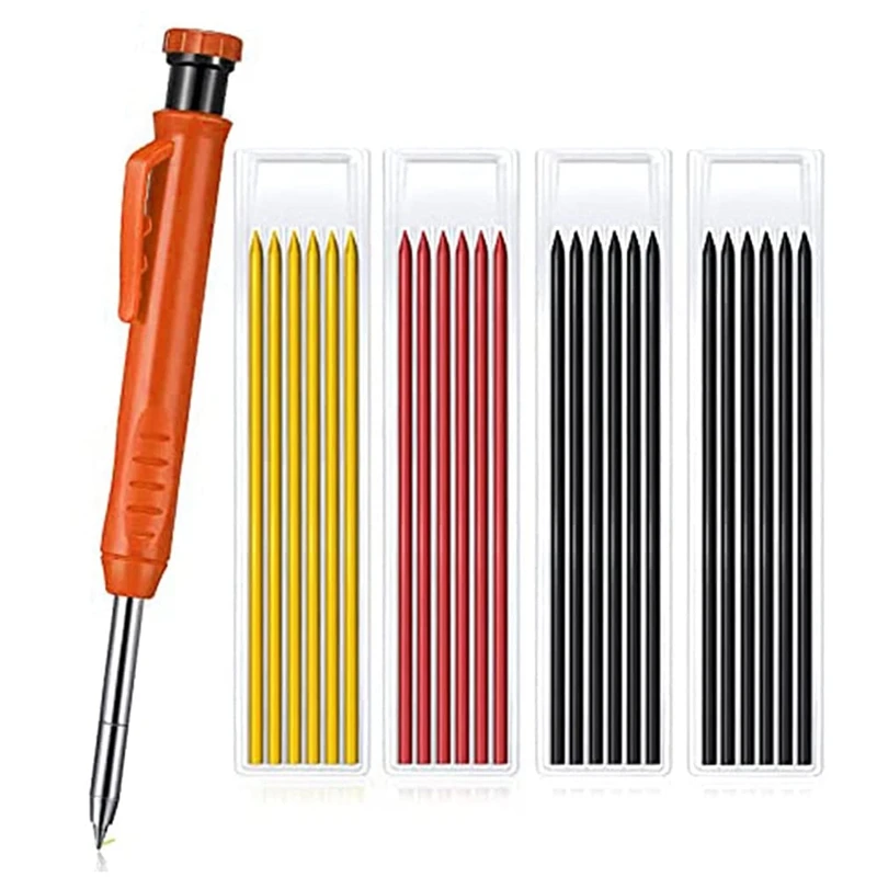 

1Pc Solid Carpenter Pencils With 24 Refills, Woodworking Tools Deep Hole Pen Marking Tool For Woodworking Architects