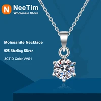 neetim moissanite necklace for women men 1ct 2ct 3ct lab diamond pendant 925 sterling silver necklaces gift wedding fine jewelry