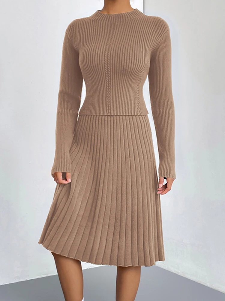 

High Quality Set Round Neck Knit Shirt+High Waisted Skirt Two-Piece 2023 Autumn New Fashion Women'S Clothing