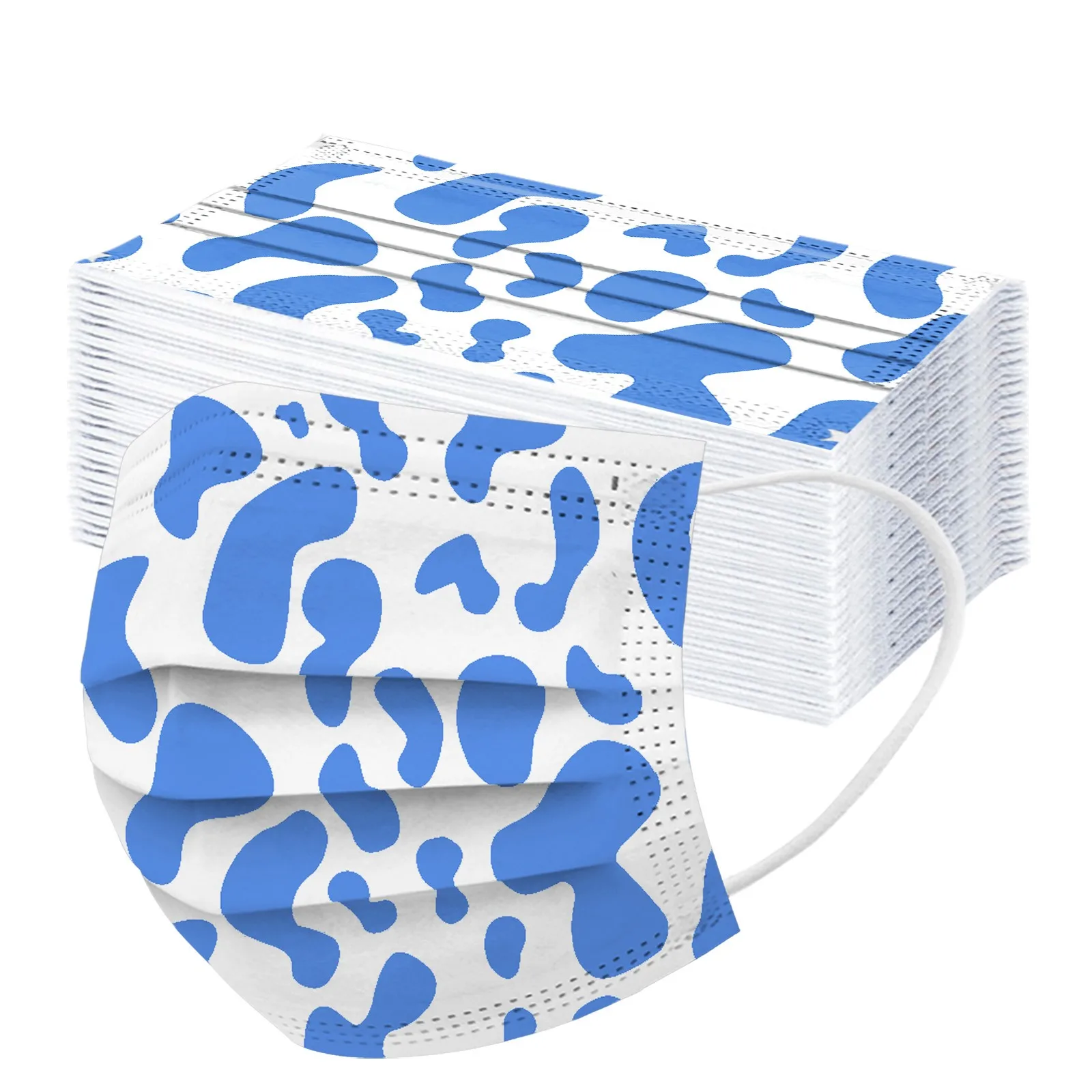 Маска одноразовая трехслойная с коровьим узором для взрослых лица космическим