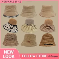 khaki summer foldable bucket hat dome sunscreen hats for women fisherman cap wide brim beach caps handmade knit hollow out caps