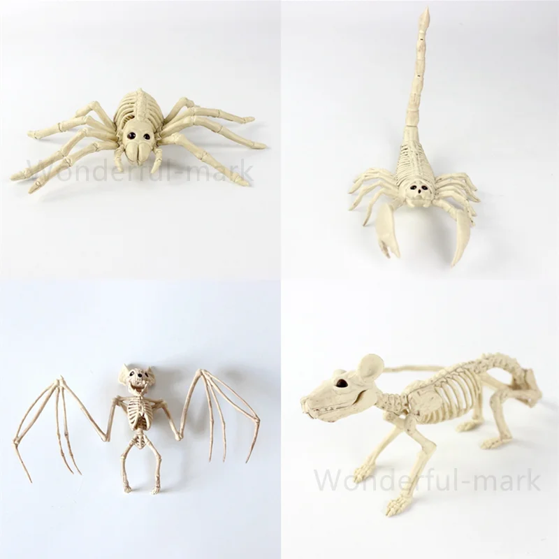 Оптовая продажа реквизита животного скелета для Хэллоуина декорации на вечеринке с мрачными ужасами паук, летучая мышь, мышь, скорпион, ящерица, орнаменты.