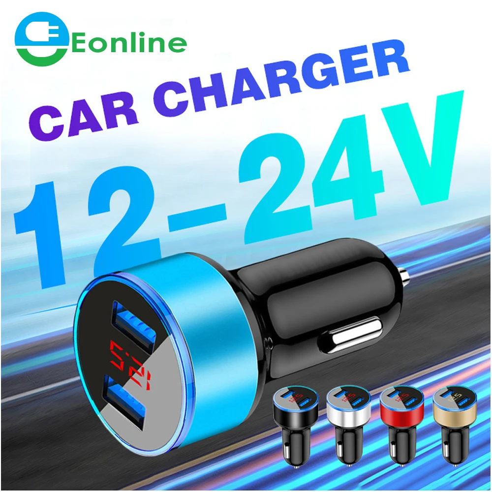

EONLINE 3D Car Charger 12V 24V For Cellphone Original Charger For XIAOMI 3.1A Dual Socket Outlet Plug 2 Port Adapter LCD Display