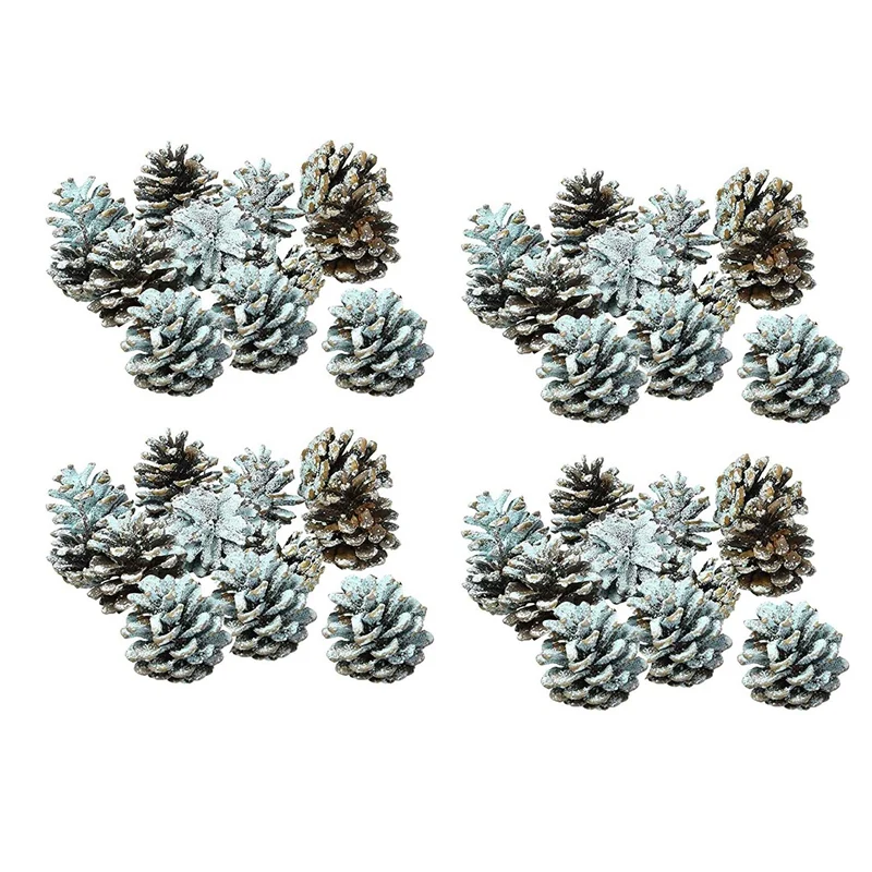 

40Pcs Burning Fireplace Pine Cones Wood Burning Accessories, Fireplace, Campfire, Fire Pit Blue And Green Colored