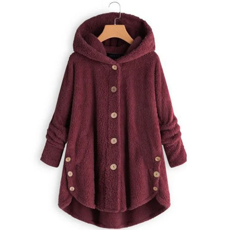 

European and American button plush jacket irregular loose fleece coat
