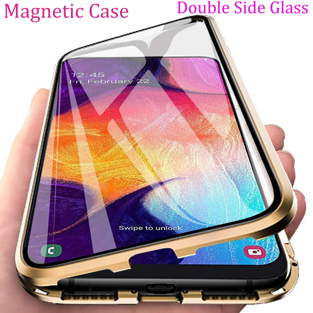 Metal Magnetic Double Sided Glass Case For Samsung Galaxy A51 A21s A50 A52 A12 A32 A70 A71 M51 A91 A20 A30 S10E M21 M31 S21 S20