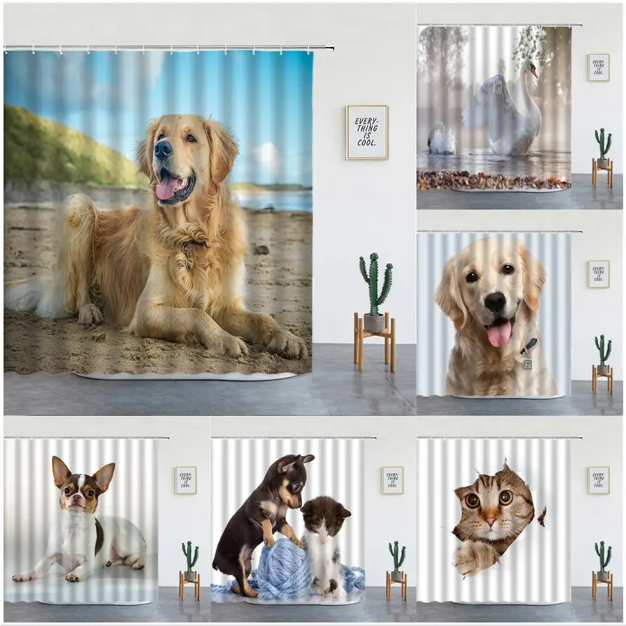 

Фотообои для ванной комнаты, водонепроницаемые тканевые шторы для ванной комнаты с изображением животных, лебедя, озера, пляжа, декор для ва...