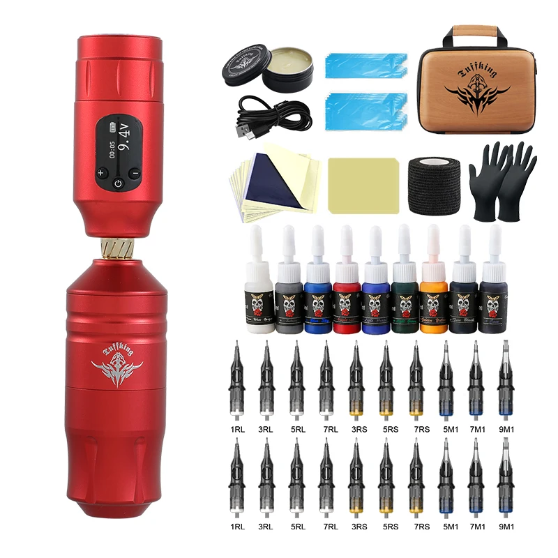 Wireless Tattoo Pen Set Waterproof Rotaty Battery Adjustable Speed LCD Dispaly Tattoos Machine Complete Kits With Needle Inks