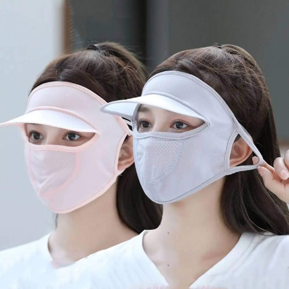 

Color UV Protection Face Veil With Brim Ice Silk Summer Sunscreen Mask Driving Face Mask Womne Sun Hats Face Gini Mask