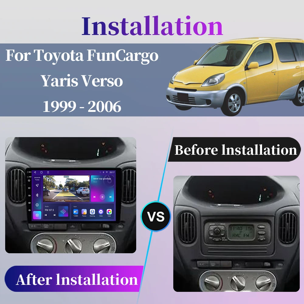 Фото Для Toyota FunCargo Yaris Verso 1999 2000 2001 2002 2003 2004 2005 2006 Android Car Radio Multimedia Video Player Navigation GPS Carplay Touch Screen Auto Stereo Intelligent Systems №2