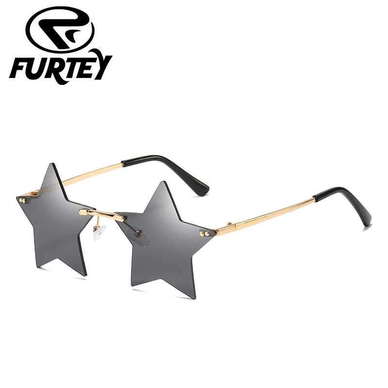 

Солнцезащитные очки с пятиконечной звездой для мужчин и женщин, металлическая оправа, без оправы, с градиентом, модные уличные праздничные ...